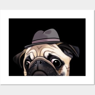 Pug Wearing a Hat Posters and Art